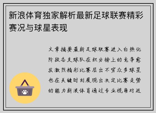 新浪体育独家解析最新足球联赛精彩赛况与球星表现